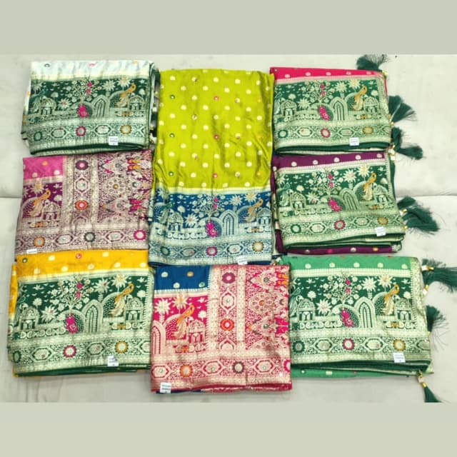 Various, including shades of Green, Pink, Yellow, Blue, Purple, and combinations thereof Saree