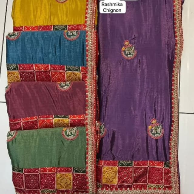 Purple, Red, Gold, Green, Teal Saree