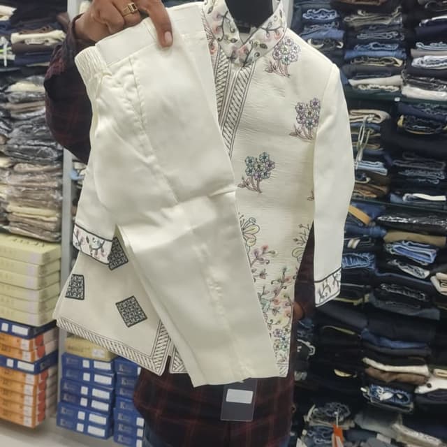 Ivory, Pastel Colors, Black Jacket and Pants Set