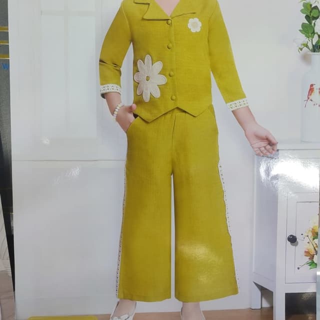 Yellow, White Pantsuit