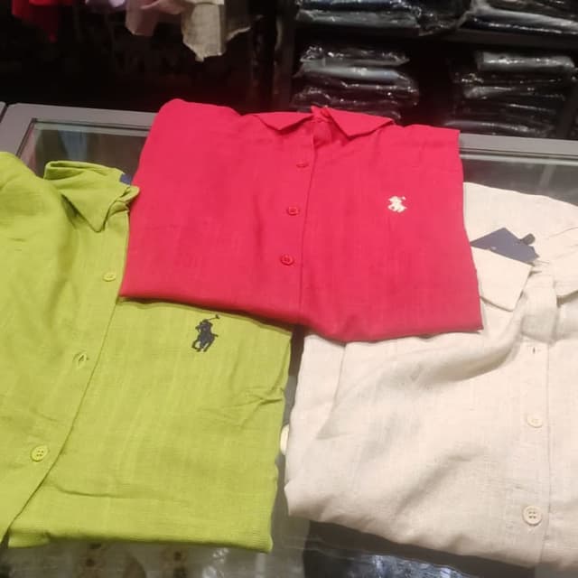 Green, Red, Beige Shirt