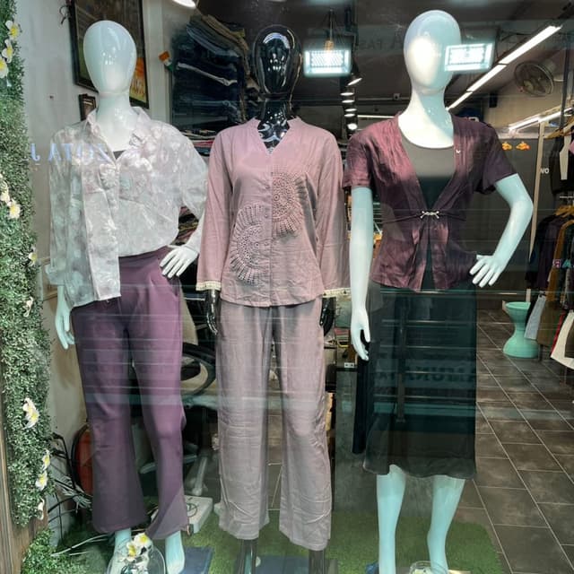 Mauve, Dark Purple, Black Blouse and Pants Set, Dress