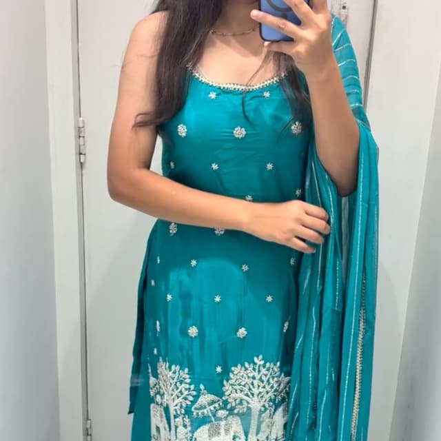 Teal, White, Silver Salwar Kameez