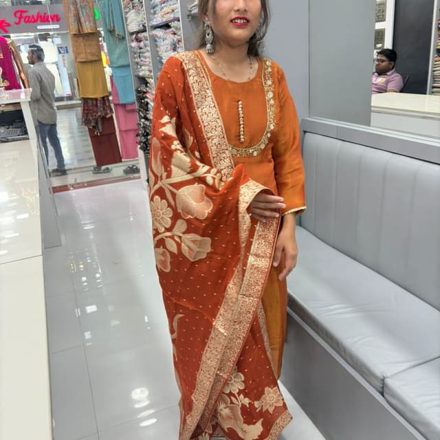 Orange and Gold Salwar Kameez