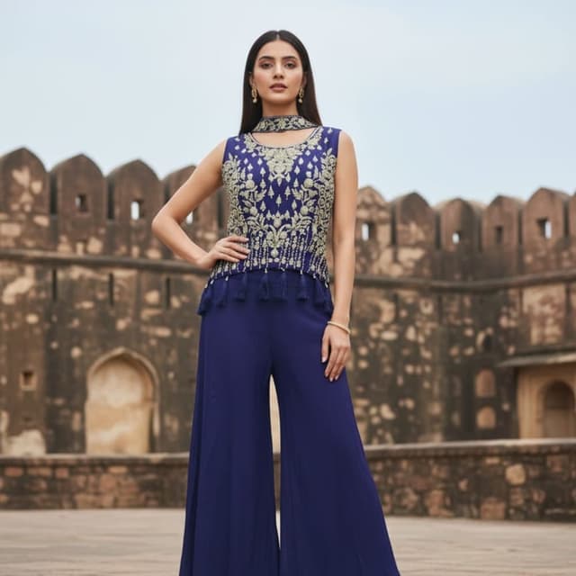 Blue, Gold Palazzo Suit