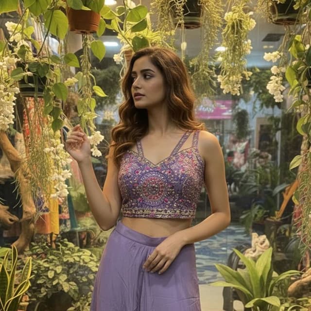 Purple, pink, gold Crop Top and Palazzo set