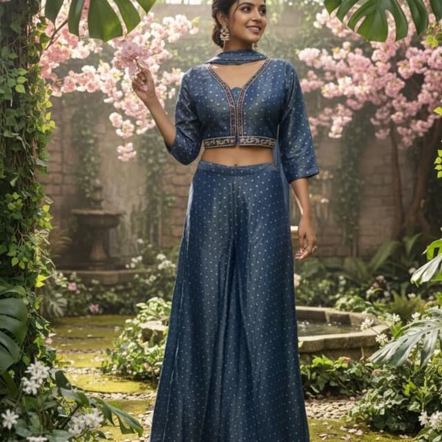 Blue with golden accents Palazzo suit