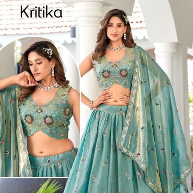 Teal, Gold, Red, Green Lehenga Choli