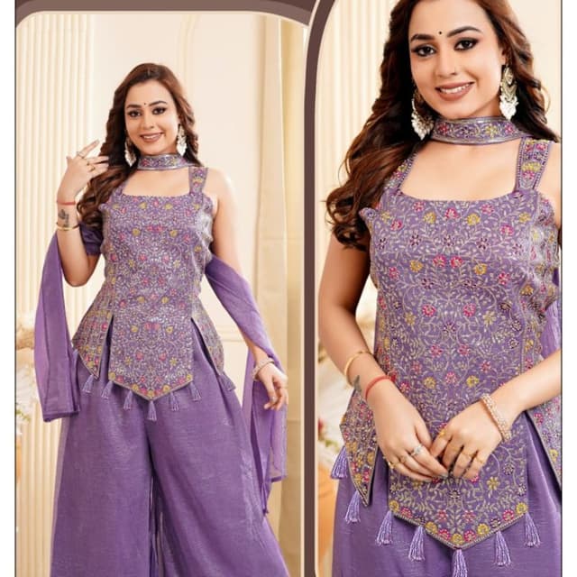 Purple, with accents of gold, pink, and yellow Palazzo Suit