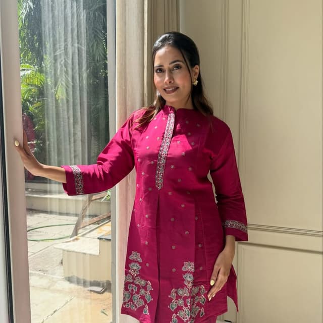Magenta, Silver, Green Kurta