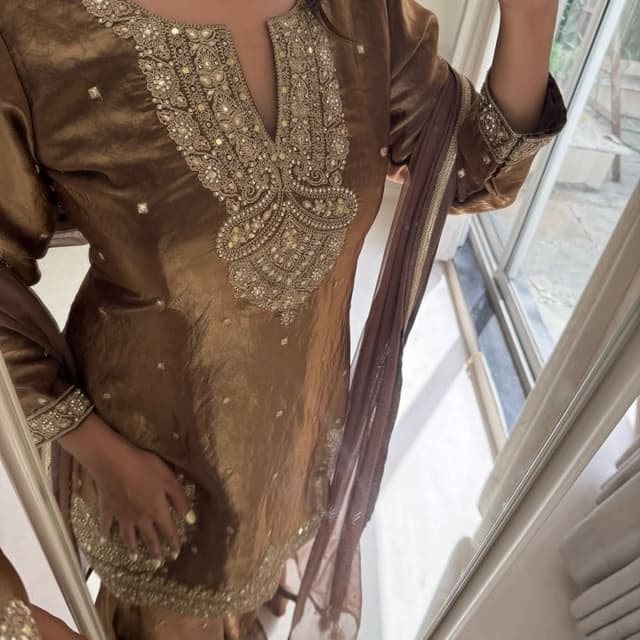 Bronze, Gold, and Brown Salwar Kameez Suit with Dupatta