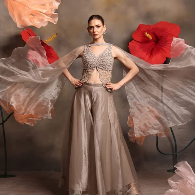 Champagne and Silver Co-ord Set with Cape