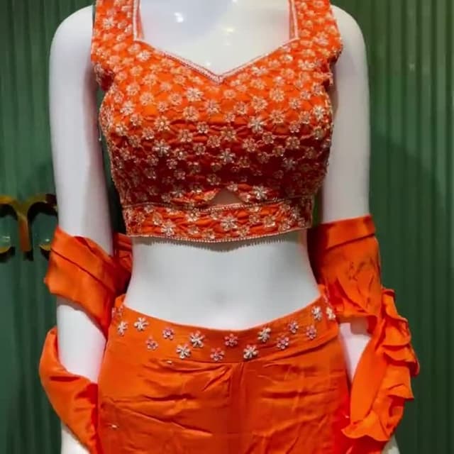 Orange and White Lehenga Choli