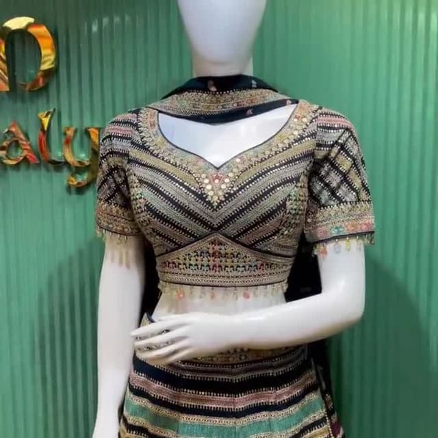 Black, Gold, Green, Pink, Blue, Maroon, and other multicolored stripes Lehenga Choli