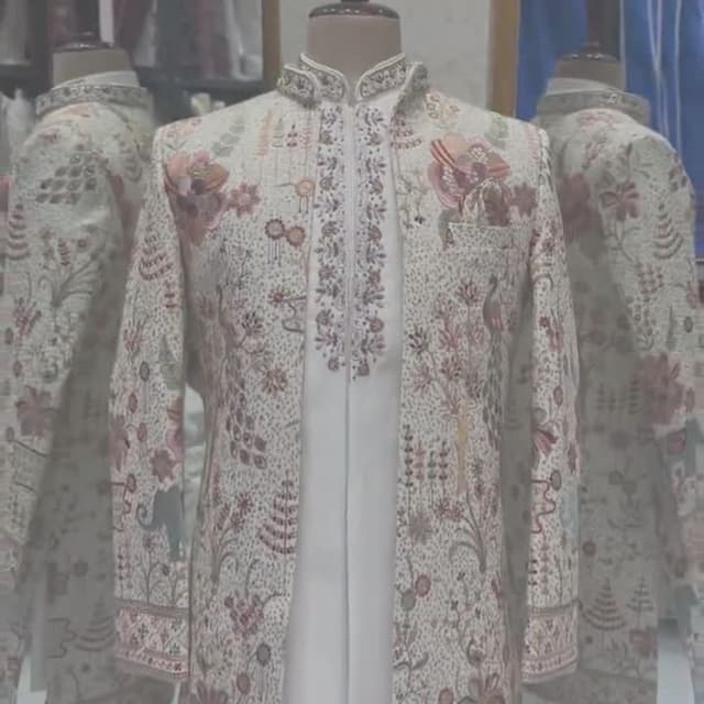Ivory, Pink, Brown, Green Sherwani