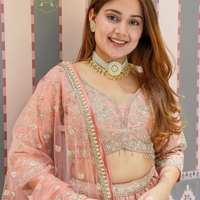 Peach, Gold, White Lehenga Choli