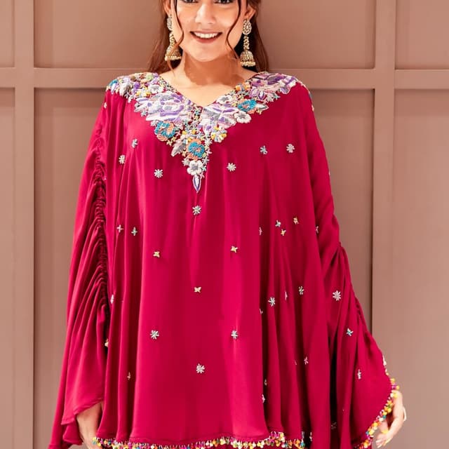 Red with Multicolor accents Kaftan/Dress