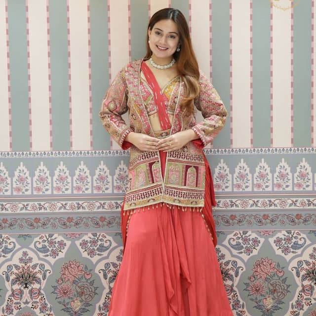 Pink, Red, Yellow, Green, Gold Sharara Set