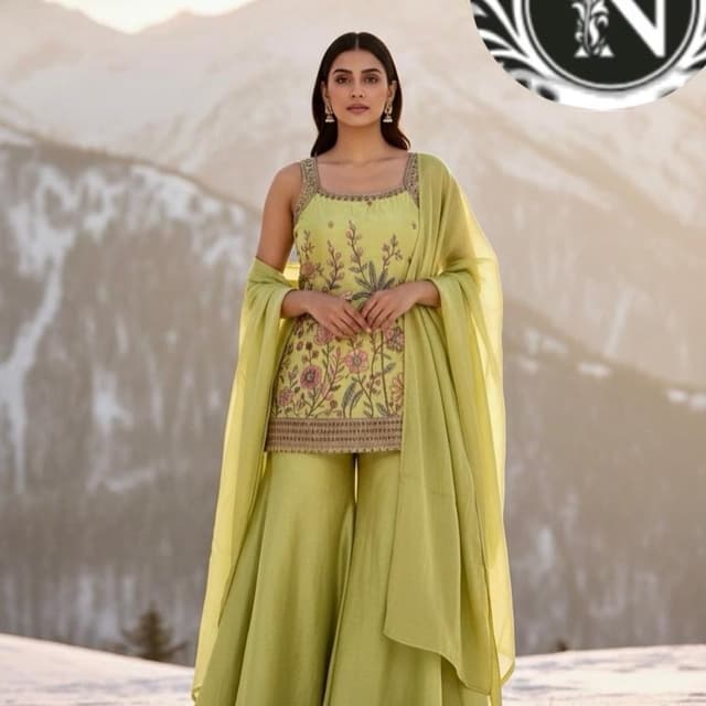 Lime Green, Pink, Brown Sharara Suit