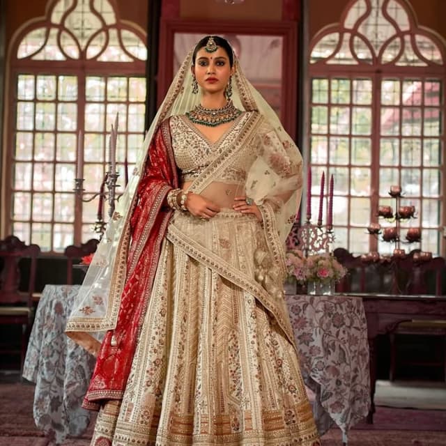 Ivory, Red, Gold Lehenga Choli