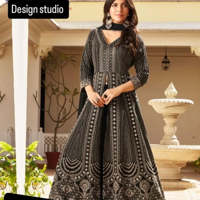 Black and Silver Anarkali Dress