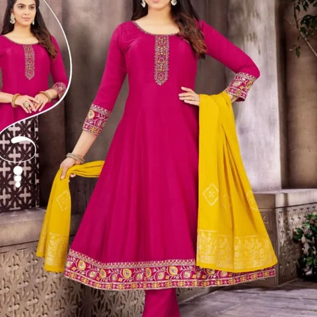 Magenta, Yellow, Gold Anarkali Suit