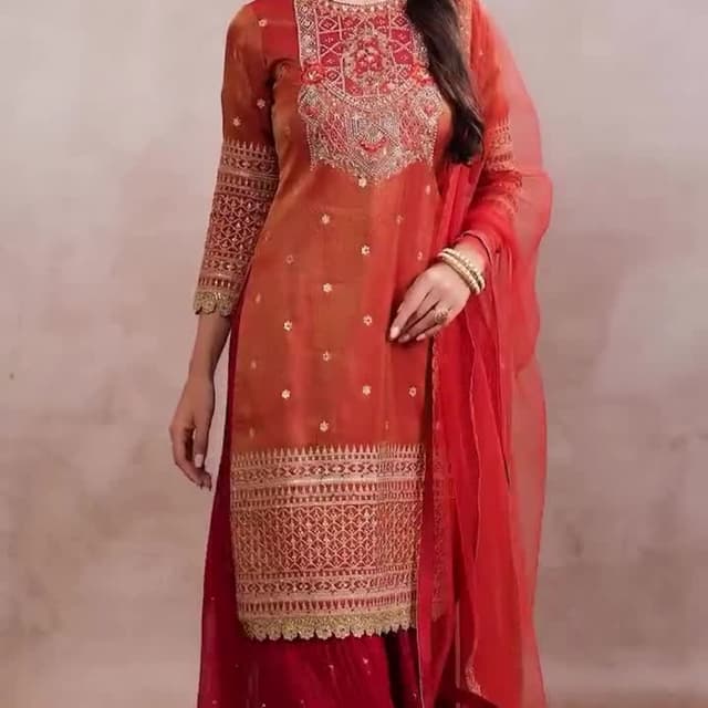 Red and Gold Salwar Kameez with Dupatta