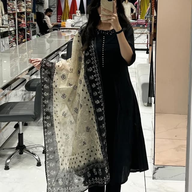 Black, White, Beige Kurta with Dupatta and Trousers