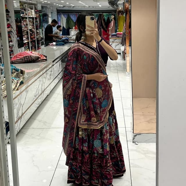 Burgundy, Teal, Gold, and touches of Pink Lehenga Choli with Dupatta