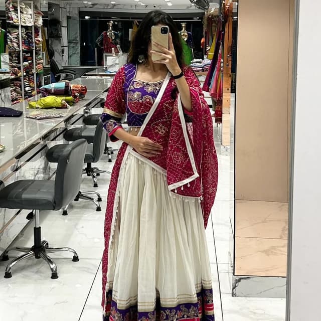 White, Purple, Pink, Gold Lehenga Choli