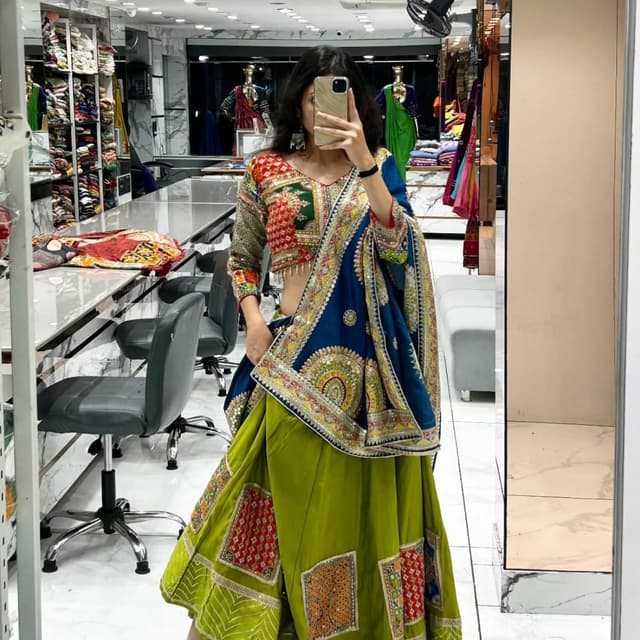 Red, Green, Blue, Gold Lehenga Choli