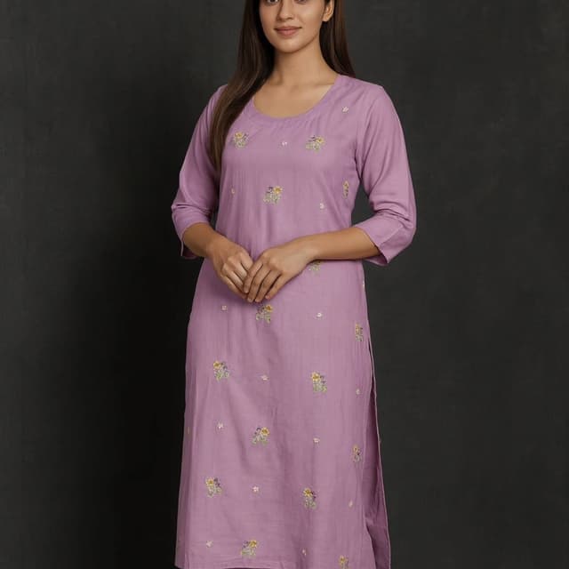 Lavender with Multicolor Embroidery Kurta with Pants