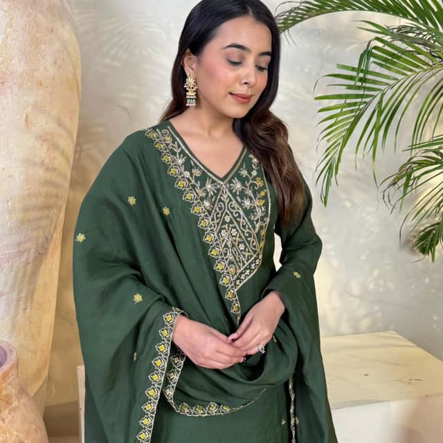 Dark Green with Gold and Yellow accents Salwar Kameez