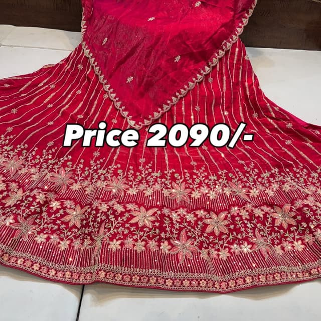 Red, Gold, Green Lehenga Choli