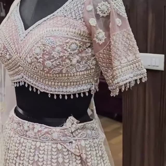Pale Pink, White Lehenga Choli