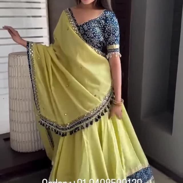 Yellow, Navy Blue Lehenga Choli