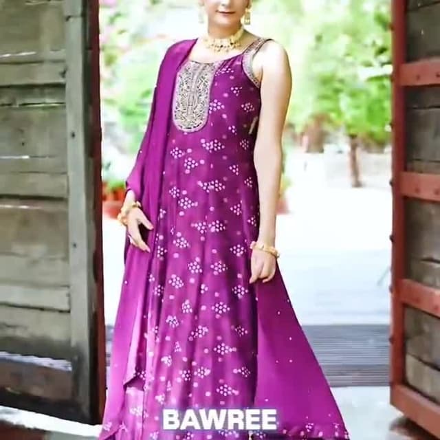 Purple with white accents and gold detailing Anarkali Suit with Dupatta