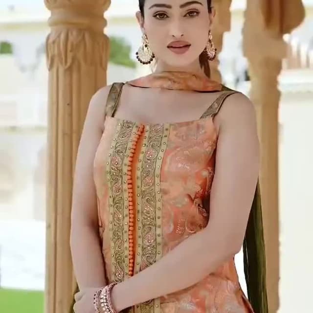 Orange, gold, and olive green Salwar Kameez