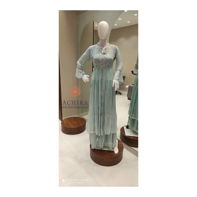 Light Blue/Seafoam Green, with hints of multicolor embroidery Dress/Gown