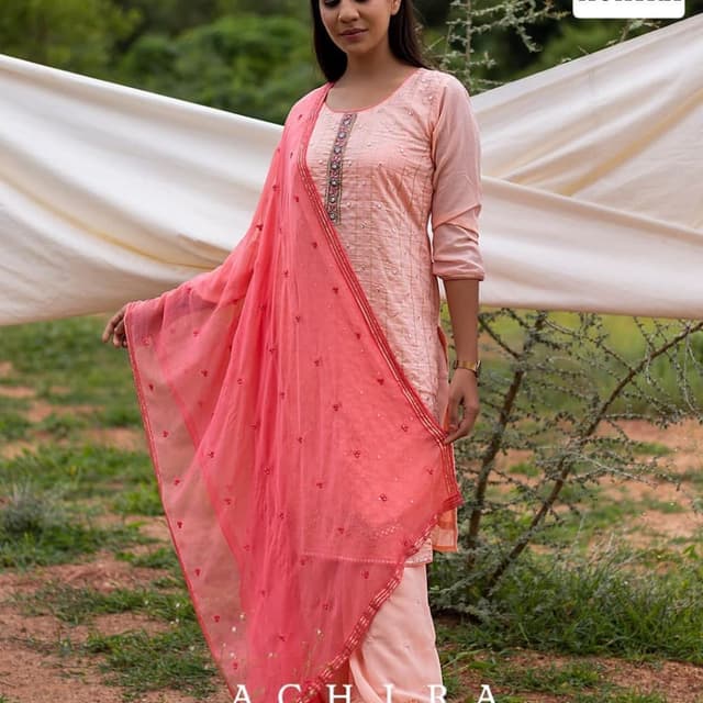 Peach and Coral Salwar Kameez