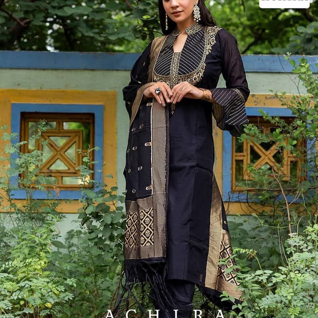 Black and Gold Salwar Kameez with Dupatta