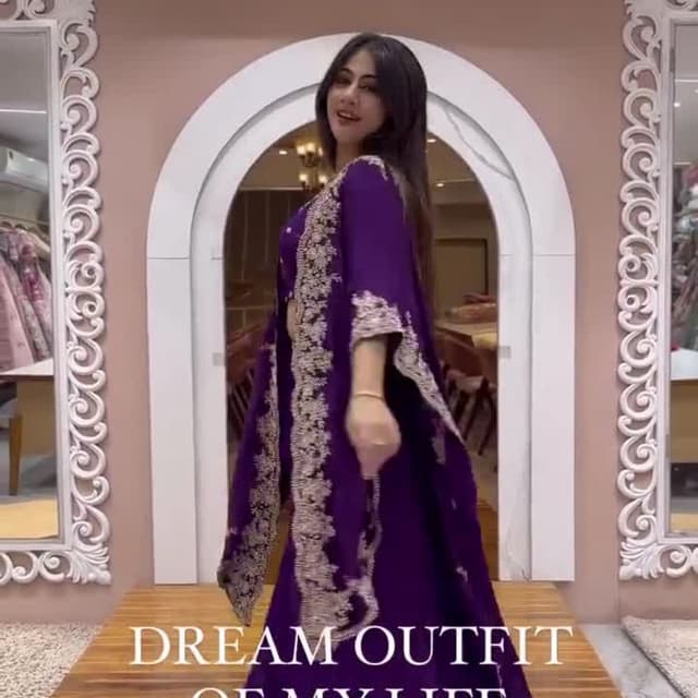 Purple and Gold Anarkali Suit with Cape