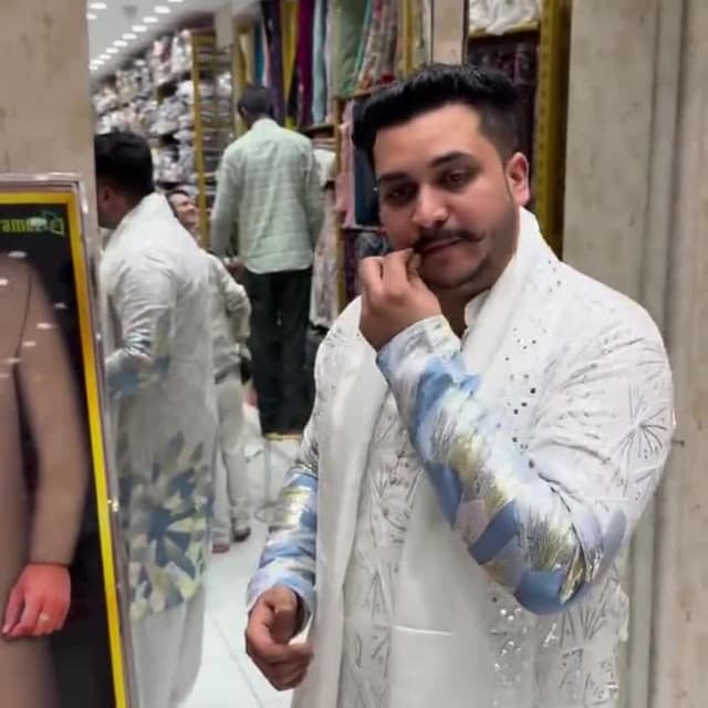 White, Blue, Gold Sherwani