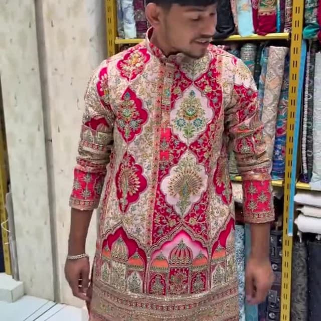 Red, Gold, and Cream Kurta