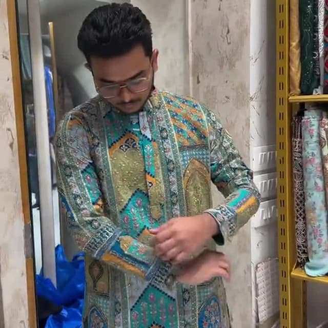Teal, Gold, Blue, Orange Kurta