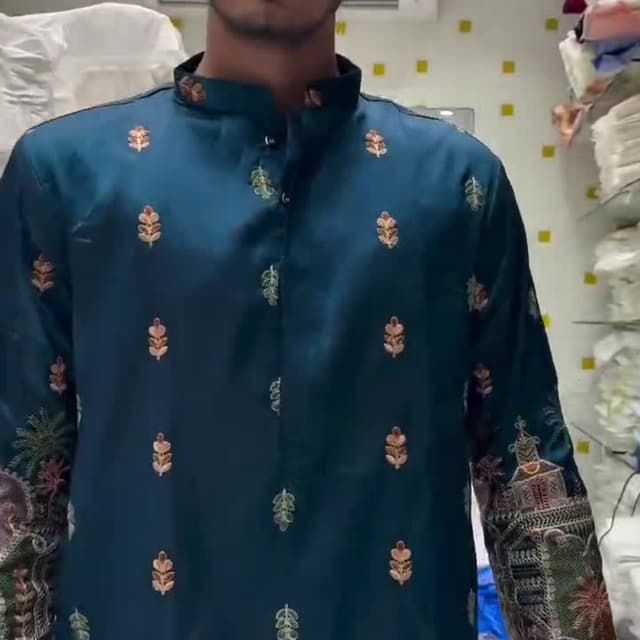 Teal, Multi-colored embroidery Kurta