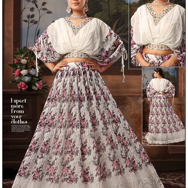 White, Pink, Brown Lehenga Choli
