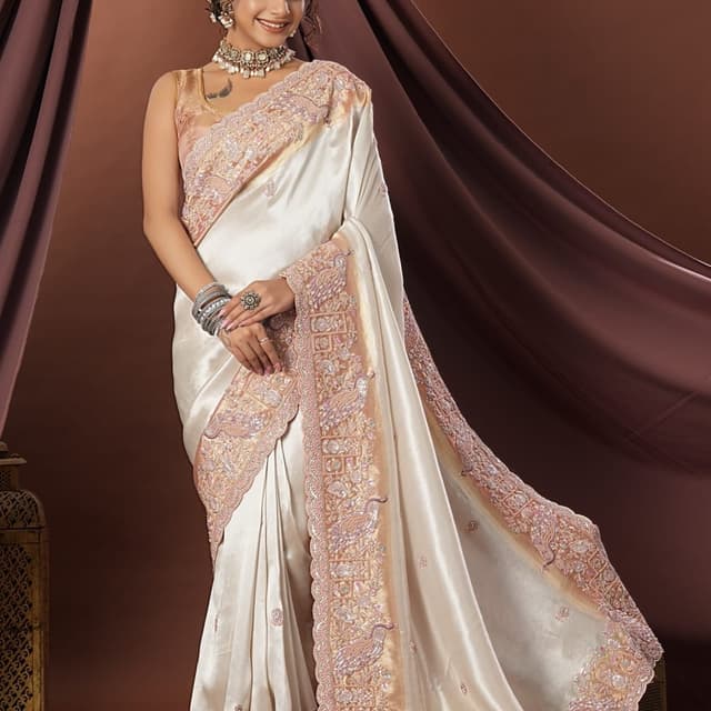 Ivory, Blush Pink, Gold Saree