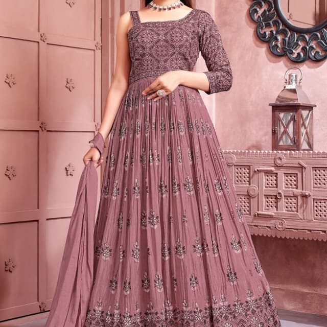 Dusty Rose, Black, Silver Anarkali Gown