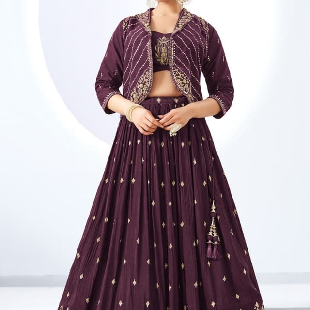 Plum and Gold Lehenga Choli with Jacket